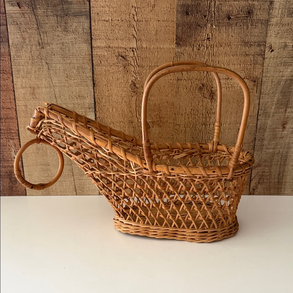 Vintage Wicker Wine Bottle Holder Caddy